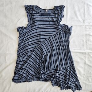 Free People Womens S Between The Lines Tunic Top Blue Striped Asymmetrical Hem